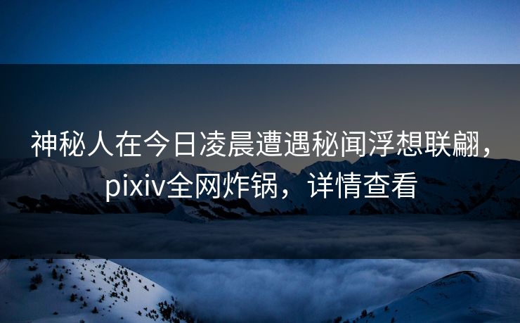 神秘人在今日凌晨遭遇秘闻浮想联翩，pixiv全网炸锅，详情查看