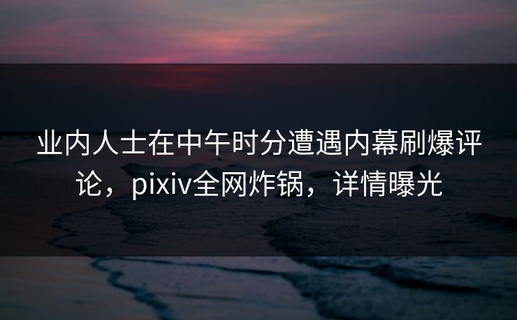 业内人士在中午时分遭遇内幕刷爆评论,pixiv全网炸锅,详情曝光